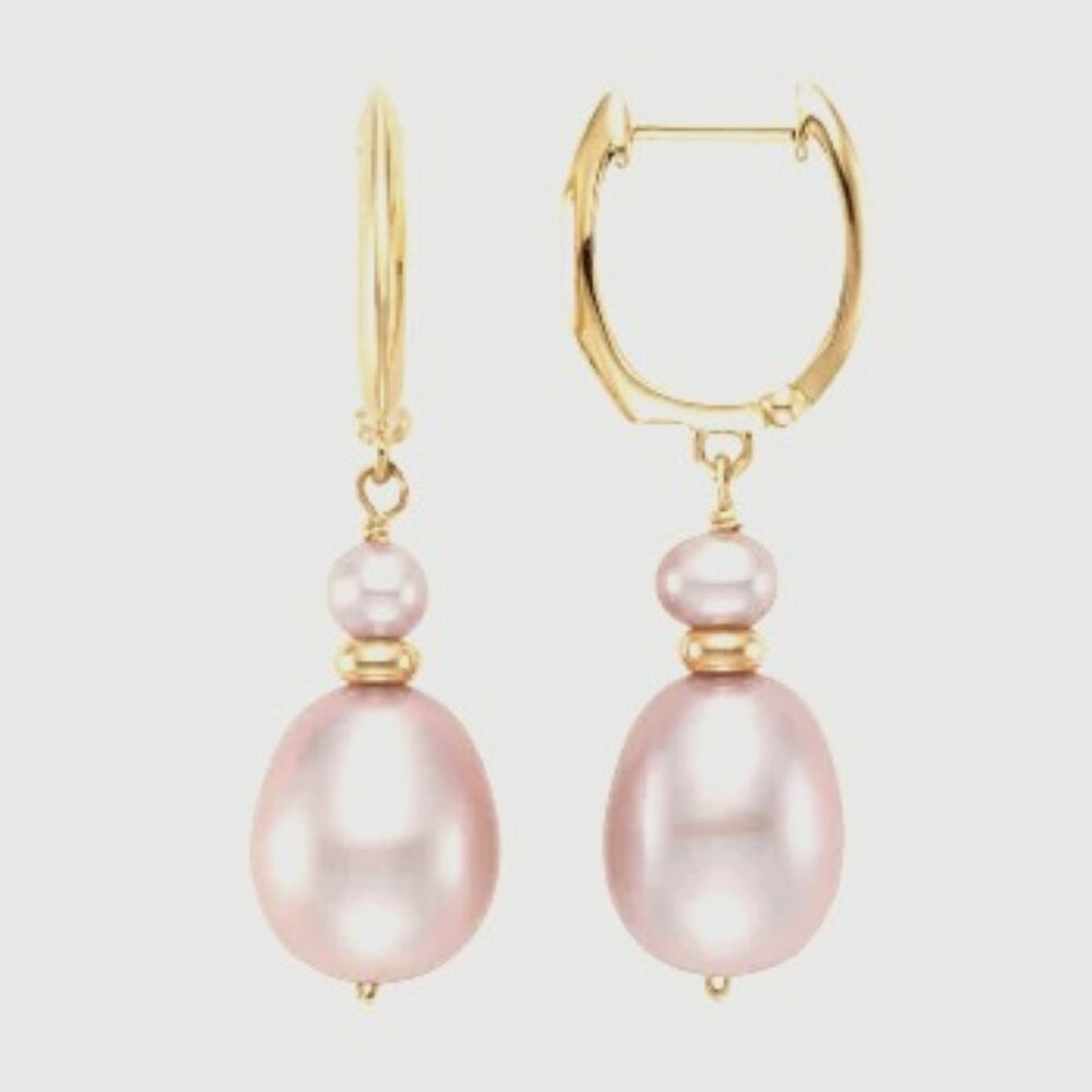3.5 - 9.5mm 14k Yellow Gold Natural Pink Cultured Freshwater Pearl Drop Earrings